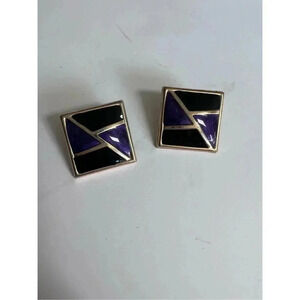 𝅺Black purple gold vintage square earrings